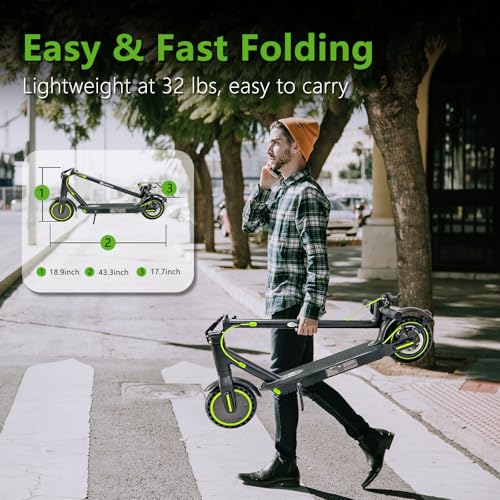 Electric Scooter with 500W Motor, 15-19MPH Max Speed, 18-21 Miles Range, 8.5" Solid Tires, 7.8AH Battery, Foldable (Green) H22103
