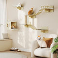 Cat Wall Shelves Set of 5 Wooden Shelves with Scratching Post H9199