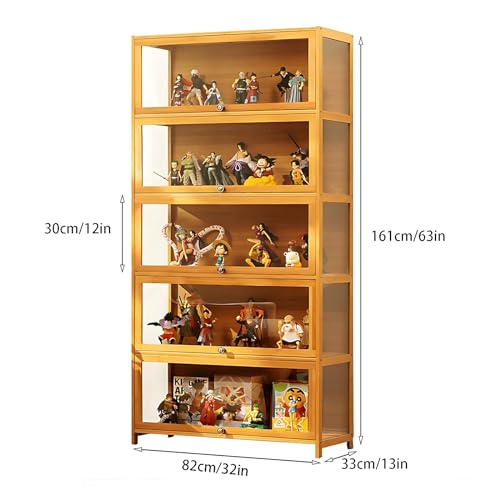 5 Tier Bamboo Display Cabinet with Acrylic Glass Door F5771