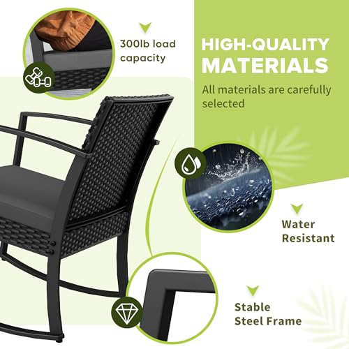 Black 3 Piece Resin Outdoor Bistro Set with Cushions and Table I727
