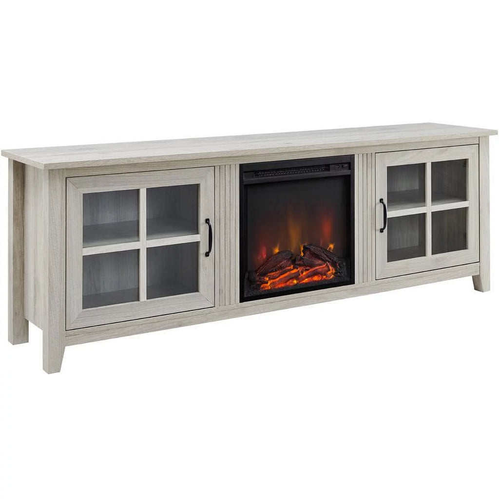 70" Glass Door TV Console with Electric Fireplace E809