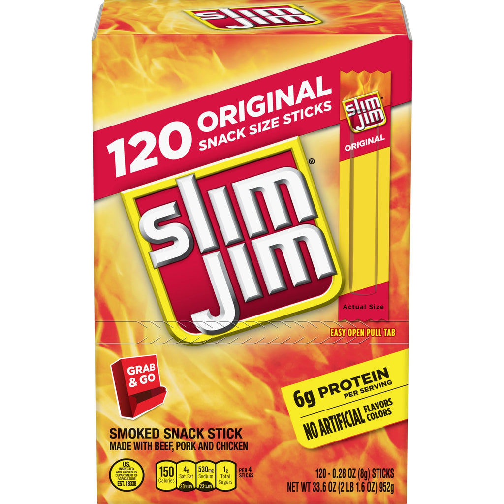 Slim Jim Smoked Snack Sticks, Original, 0.28 Ounce (Pack of 120) C86422