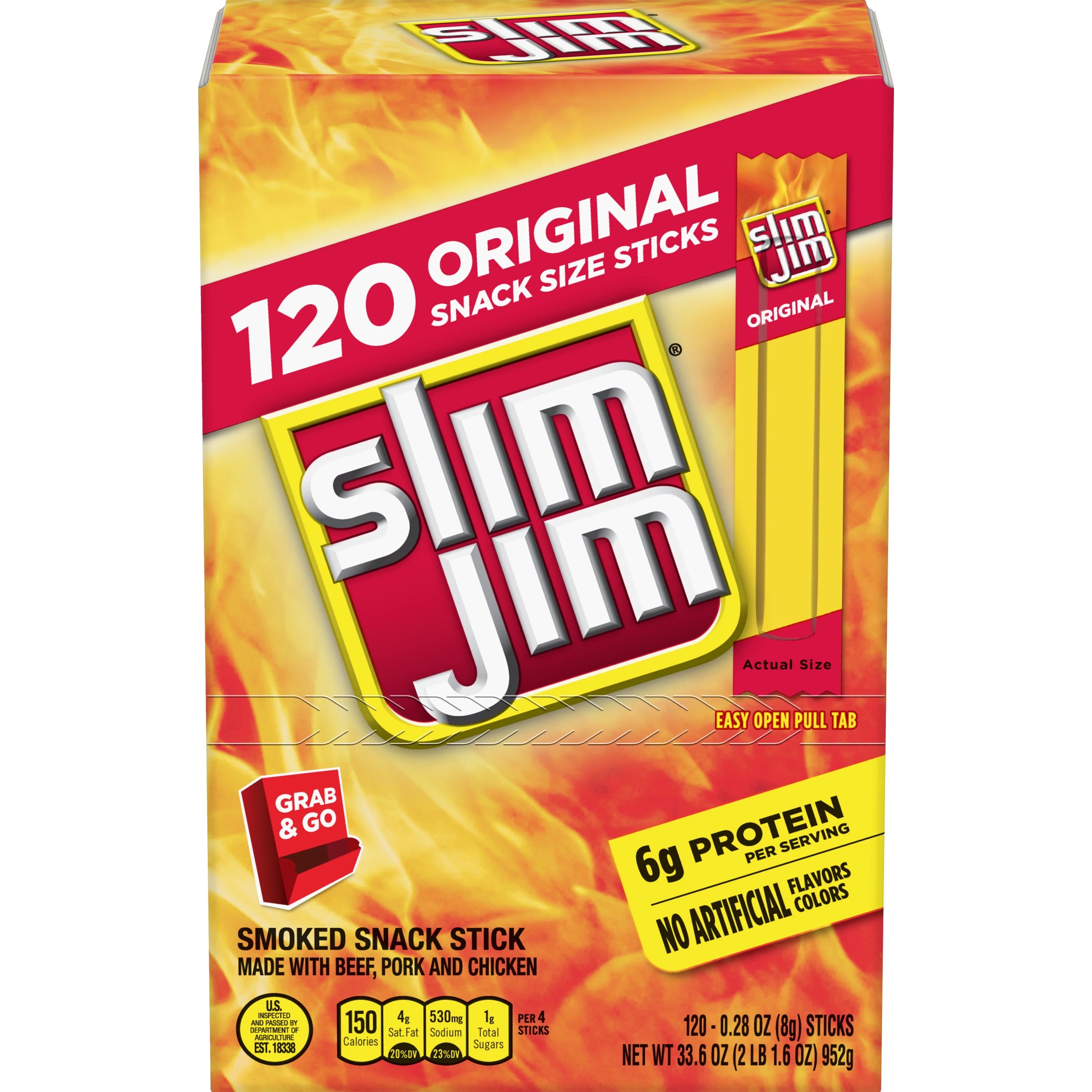 Slim Jim Smoked Snack Sticks, Original, 0.28 Ounce (Pack of 120) C86422