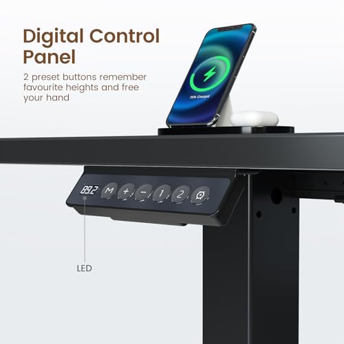 Black Electric Height Adjustable L Shaped Desk with LED Light and Power Outlet W539