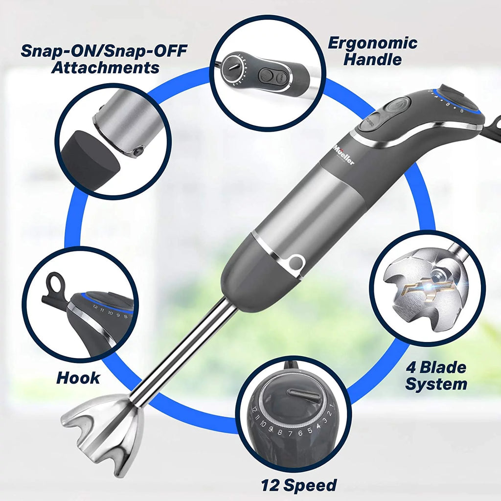 800W Hand Blender with Whisk, Chopper, and Measuring Cup J850