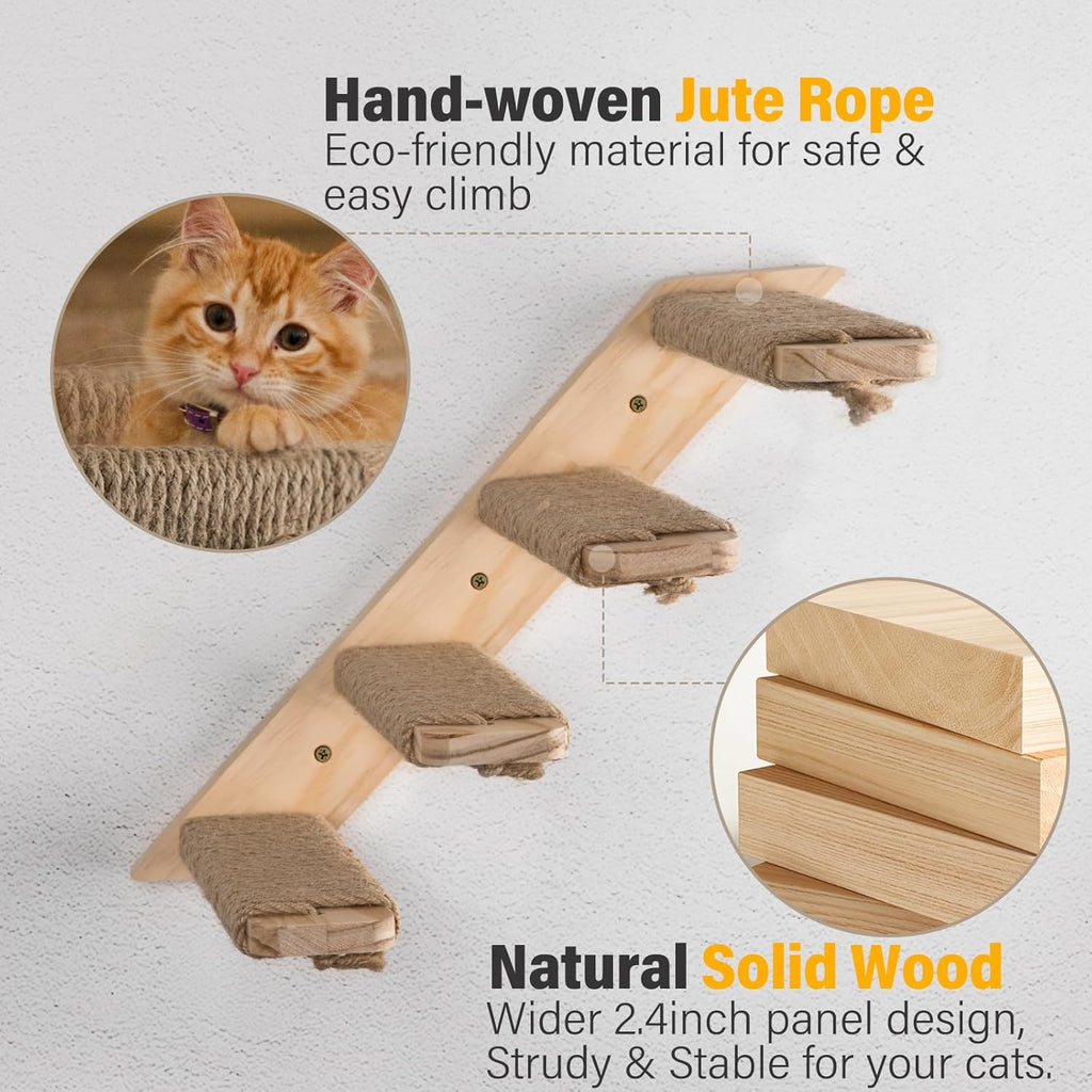 2 Pack 4 Steps Cat Wall Shelves with Eco-Friendly Sisal Rope A259871