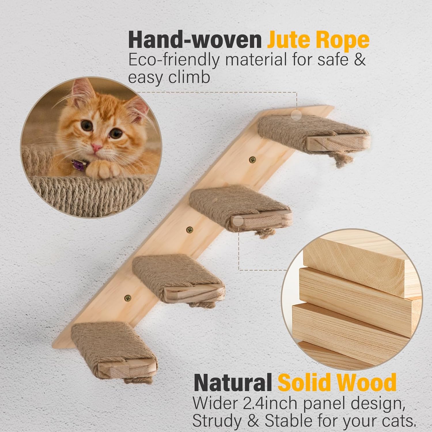 2 Pack 4 Steps Cat Wall Shelves with Eco-Friendly Sisal Rope A259871