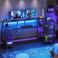 Black Computer Desk with LED Lights and Storage Shelves V94808