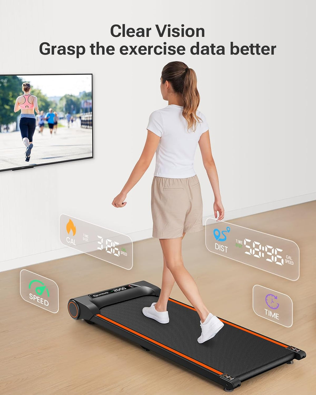 Under Desk Treadmill Walking Pad Portable 2.25HP Orange Z78705