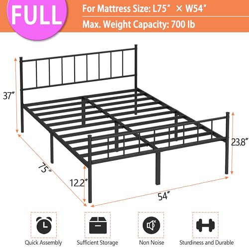 Full Metal Platform Bed Frame with Steel Slat Support W6256