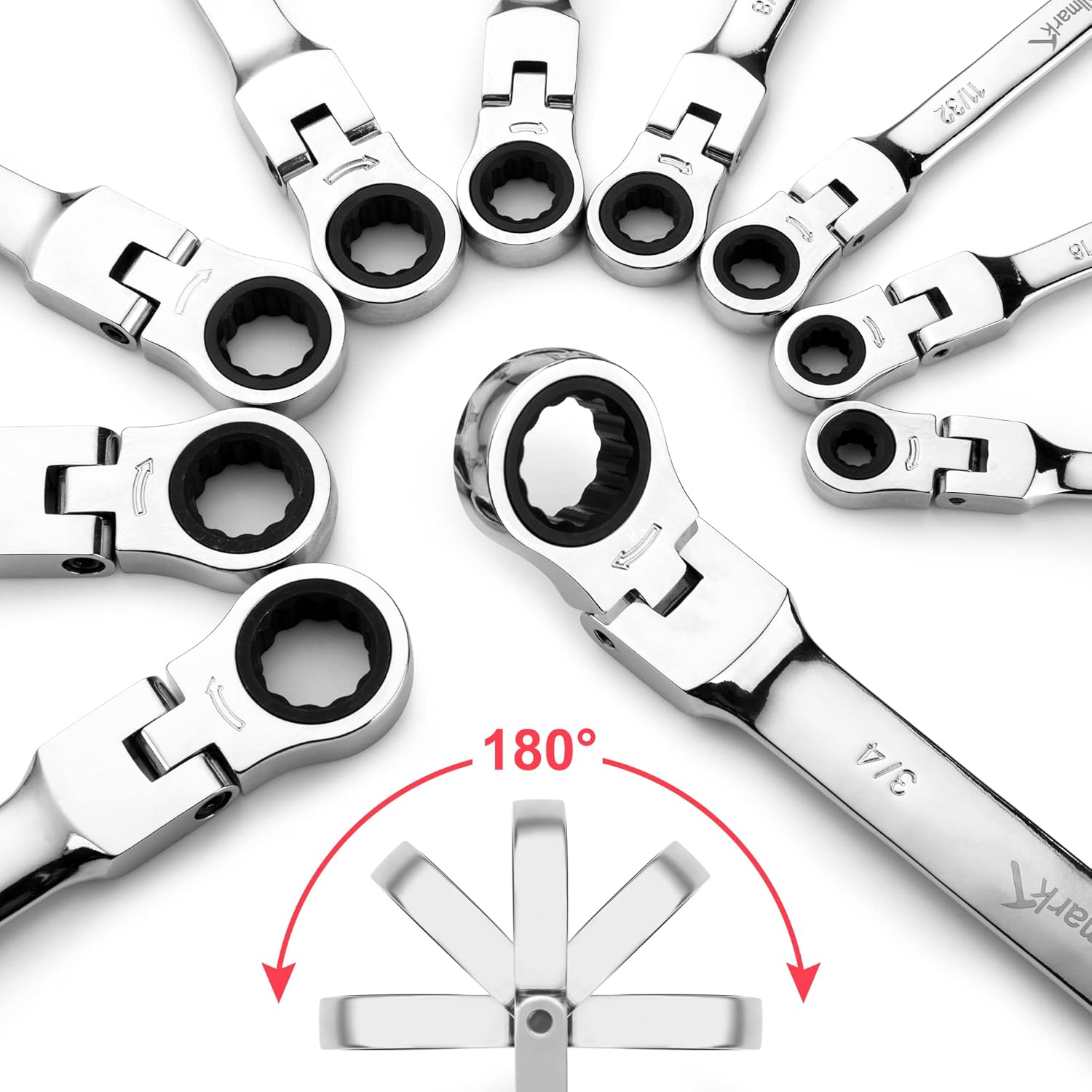 14-Piece Ratcheting Combination Wrench Set, SAE & Metric, Cr-V Steel with Storage Bag S76611