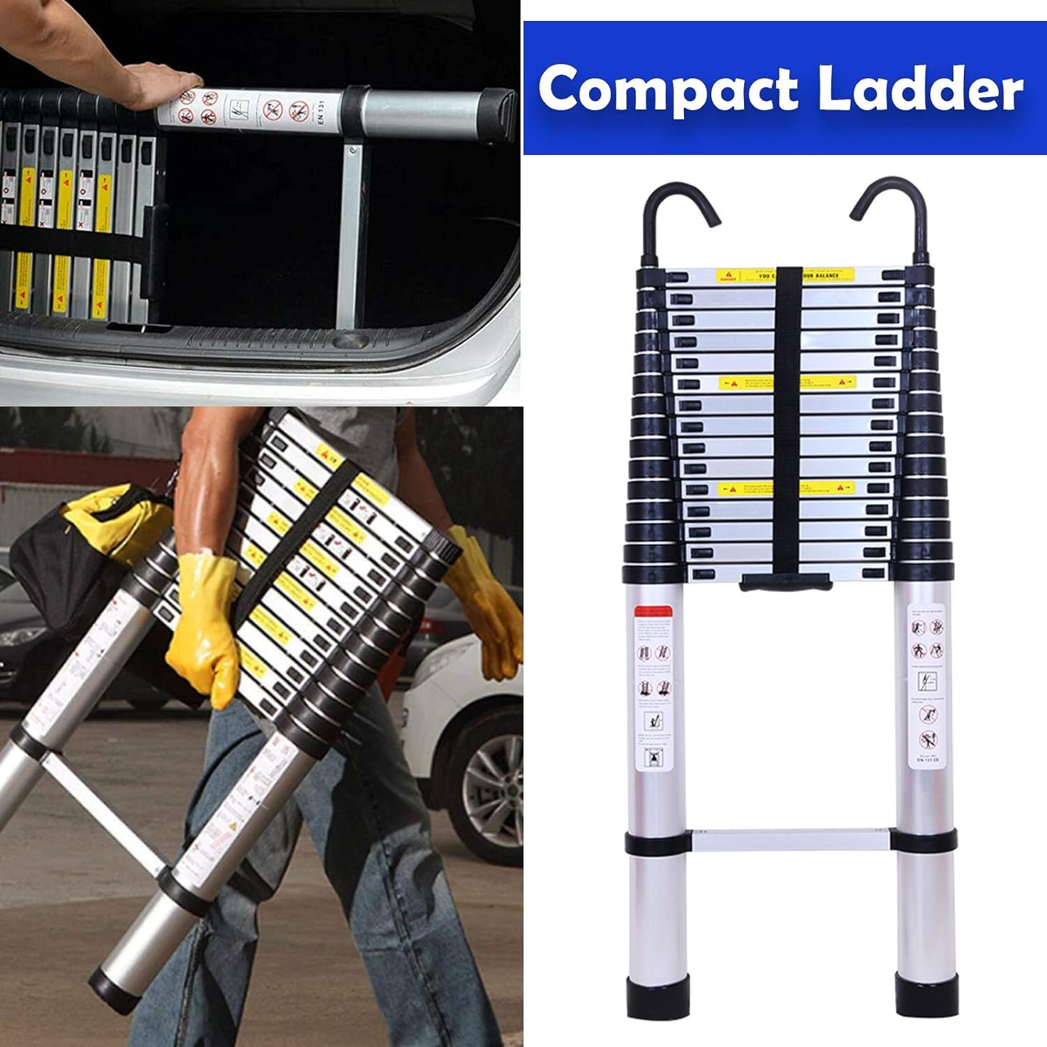 20ft Aluminum Telescoping Ladder Adjustable Height Y7573