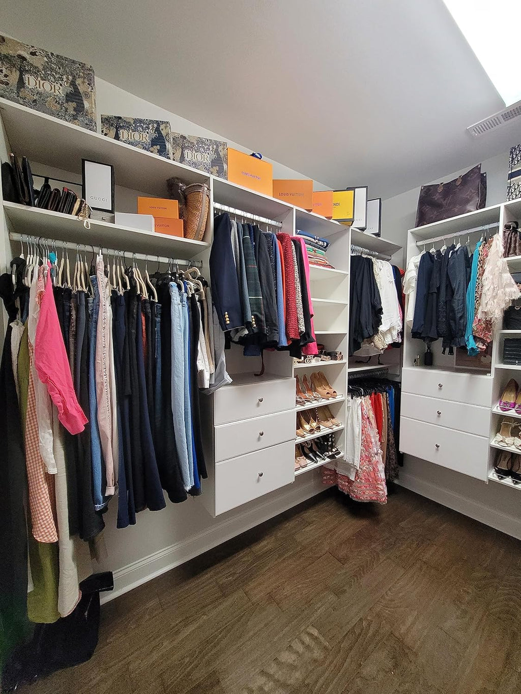 White Wood Wall Mounted Closet Organizer with Shelves and Drawers L53203