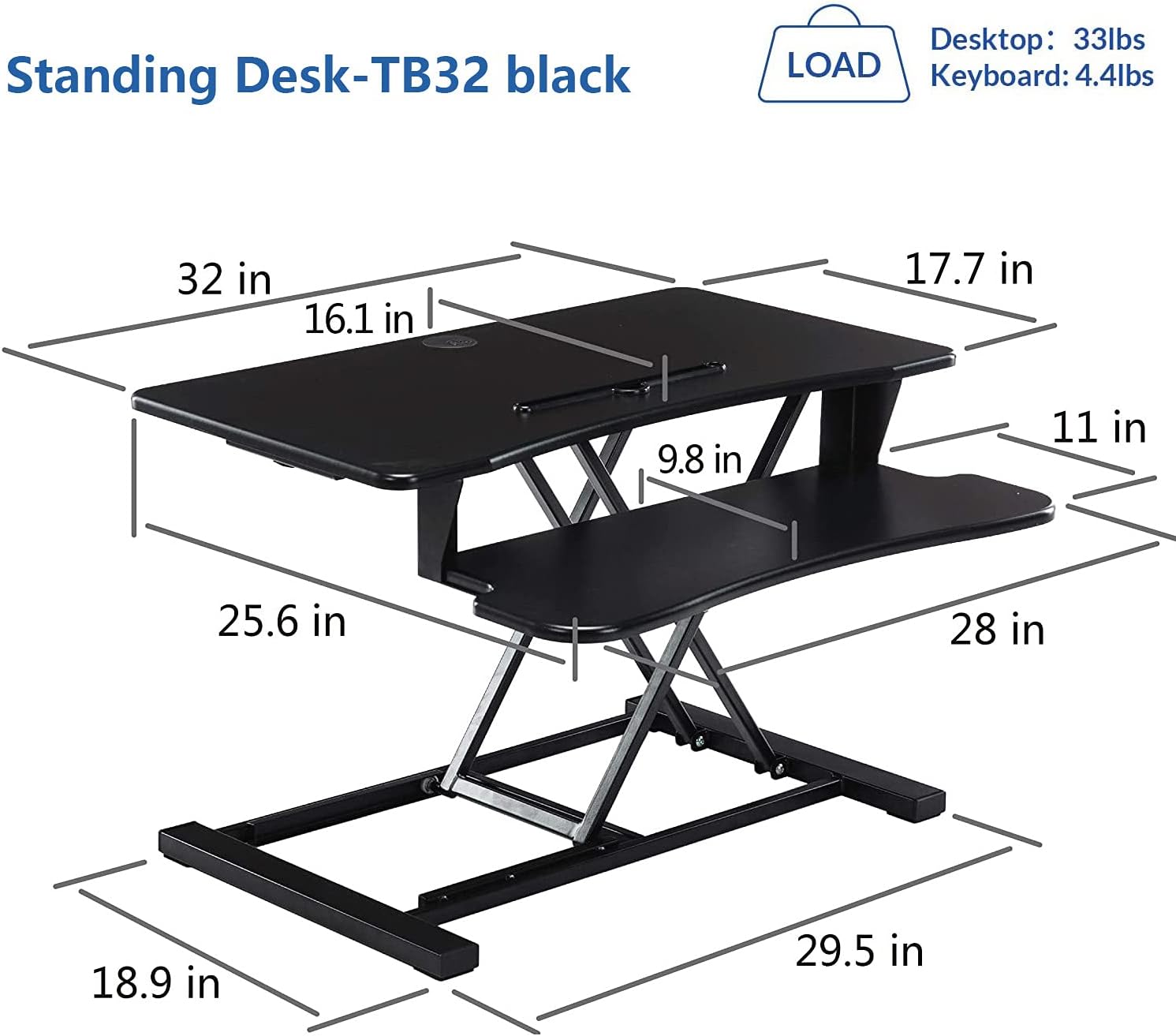 32 Inch Adjustable Height Standing Desk Converter Black I35173