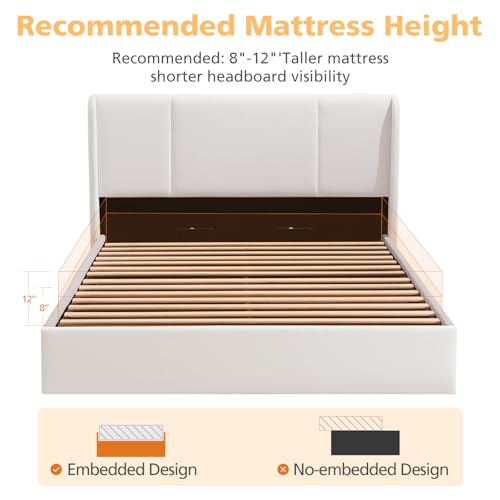 Queen Size Upholstered Storage Bed with Hydraulic Support Bars, White F113528