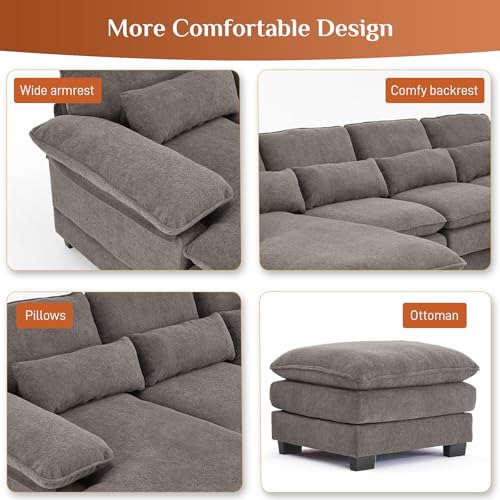 Beige White 114" U Shape Sectional Sofa E74304