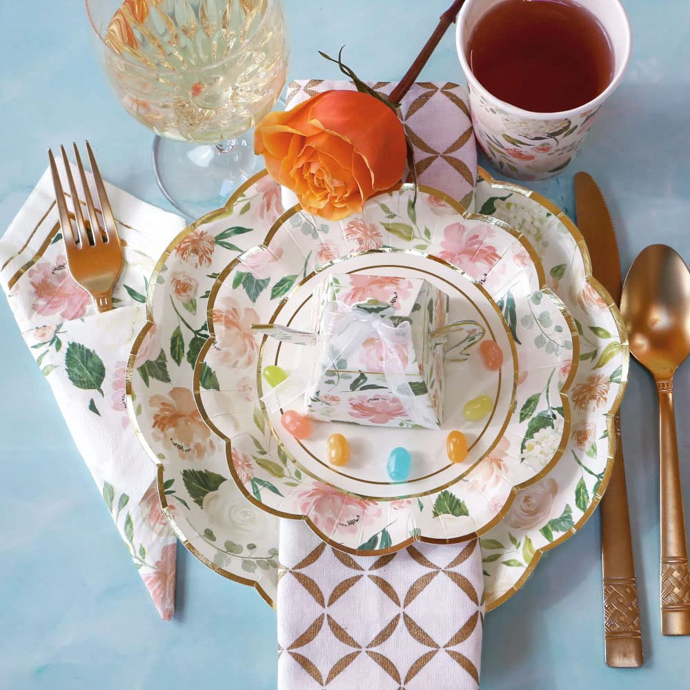 Pink Floral Paper Plates (Set of 16) and Paper Cocktail Napkins (Set of 30) R6280