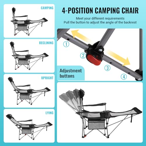 2-in-1 Reclining Camping Chair with Footrest Folding Lounge Chair with Adjustable Backrest U94600