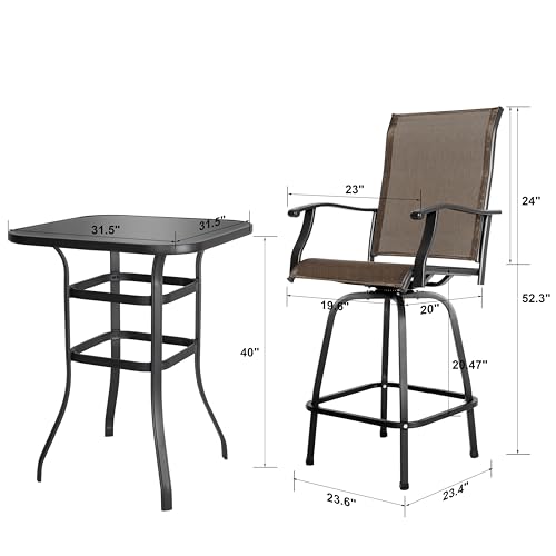 Black 5 Piece Patio Bar Set with Glass Table and 4 Swivel Chairs W4450