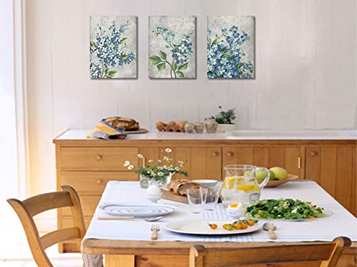 Blue Flowers Canvas Wall Art 12"x16"x3 Panels K60837