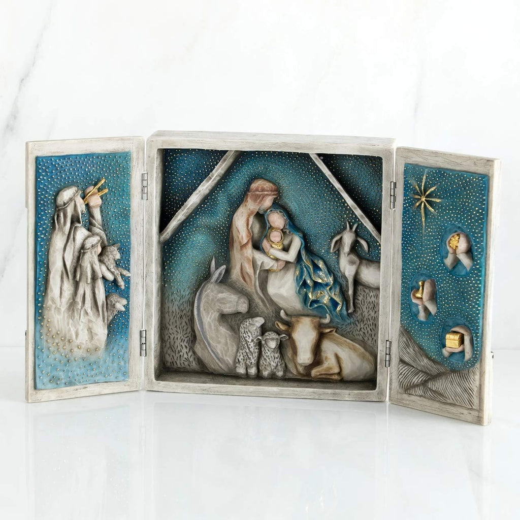 Starry Night Nativity, hand-painted nativity triptych T906