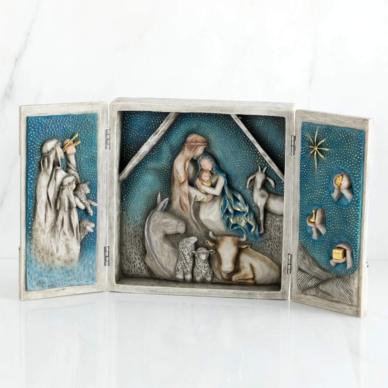 Starry Night Nativity, hand-painted nativity triptych T906