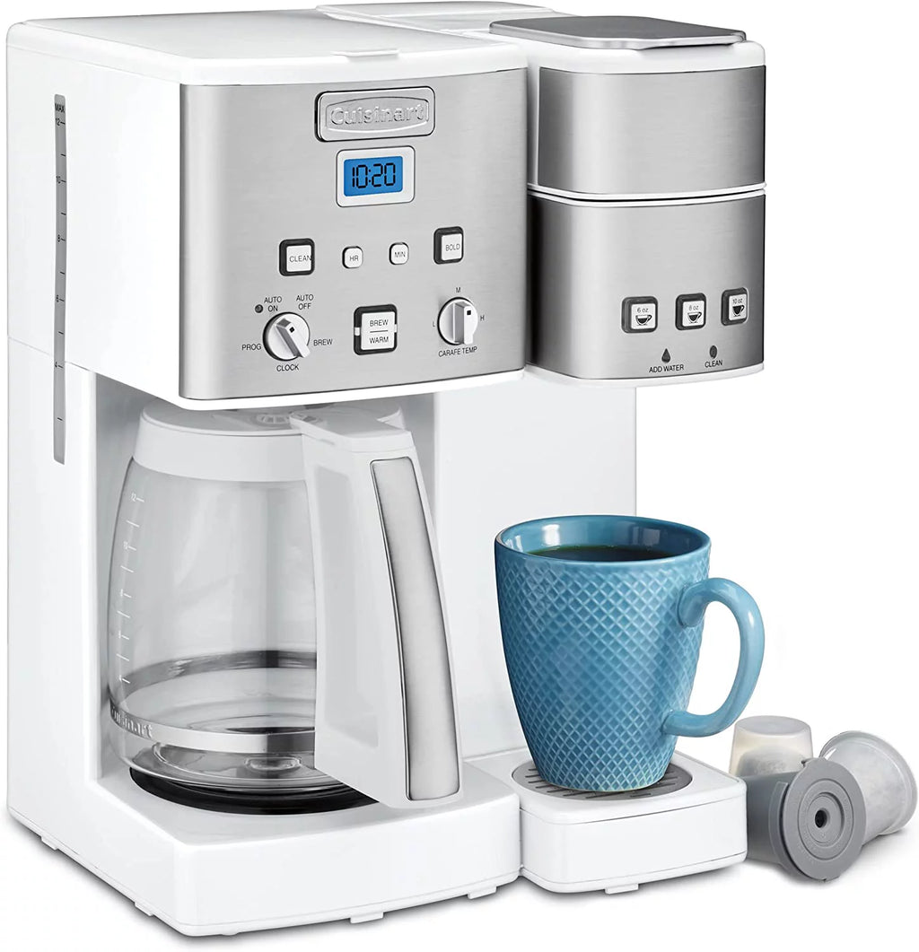White Stainless Steel 12-Cup Coffeemaker and Single-Serve Brewer D37020