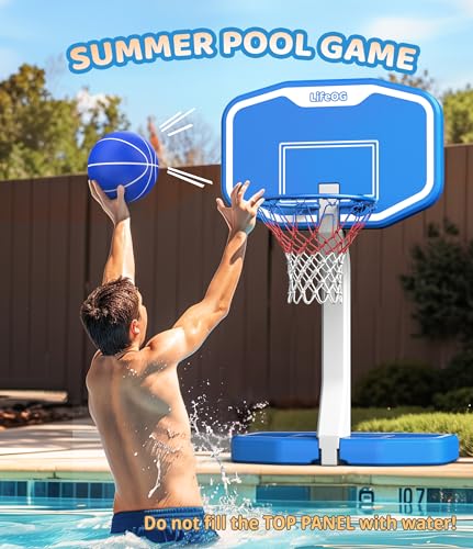 Swimming Pool Basketball & Volleyball Game Set with Hoop, Balls, Net, and Pump, BLUE W73837