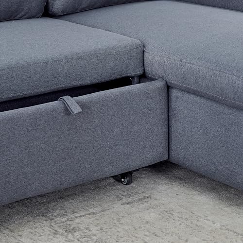 Light Grey Fabric Modular Sectional Sofa with Pullout Bed and Storage Chaise Y300