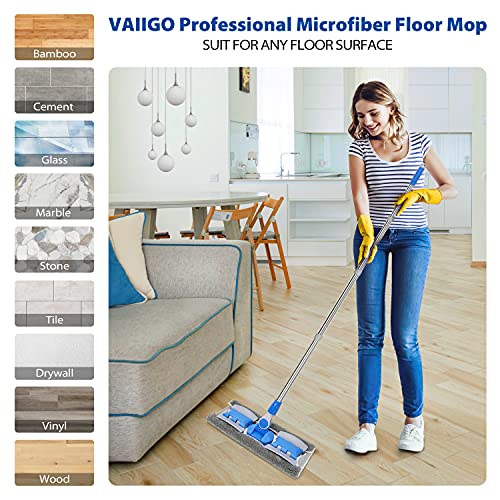 Sky Blue Microfiber Flat Mop with 5 Reusable Washable Pads M5137