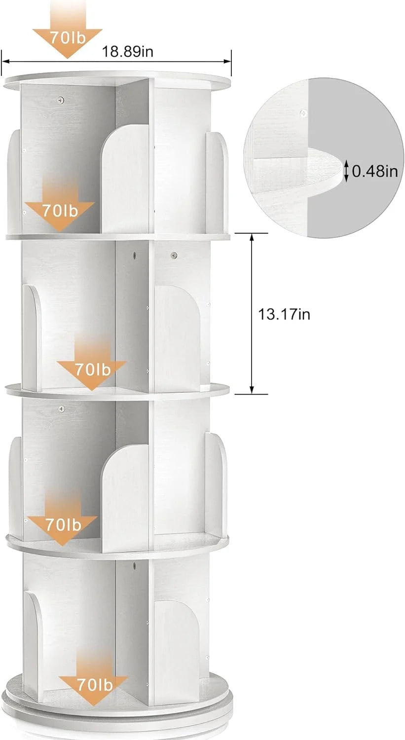 White 4 Tier Rotating Bookshelf E51409