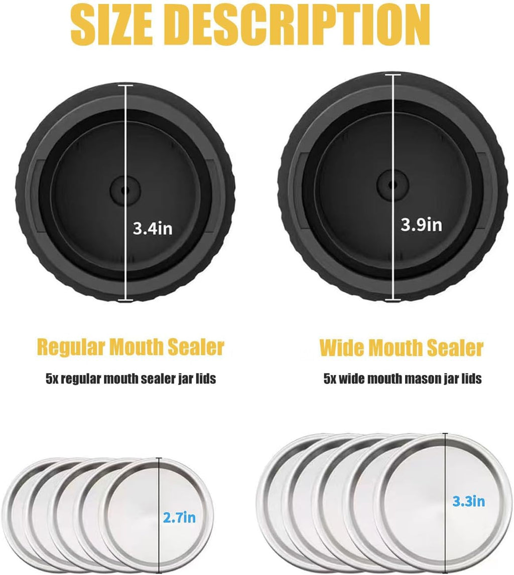 Black Cordless Handheld Mason Jar Vacuum Sealer Kit with Wide & Regular Mouth Lids E168
