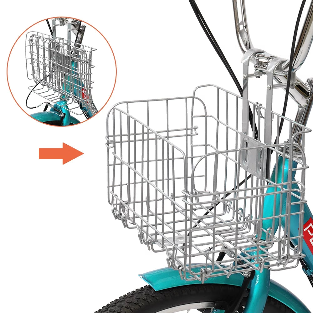 Adult Trike 7 Speed 24/26 Inch Three-Wheeled Cruiser Bike with Folding Front & Rear Basket Adjustable Height Seat R54578