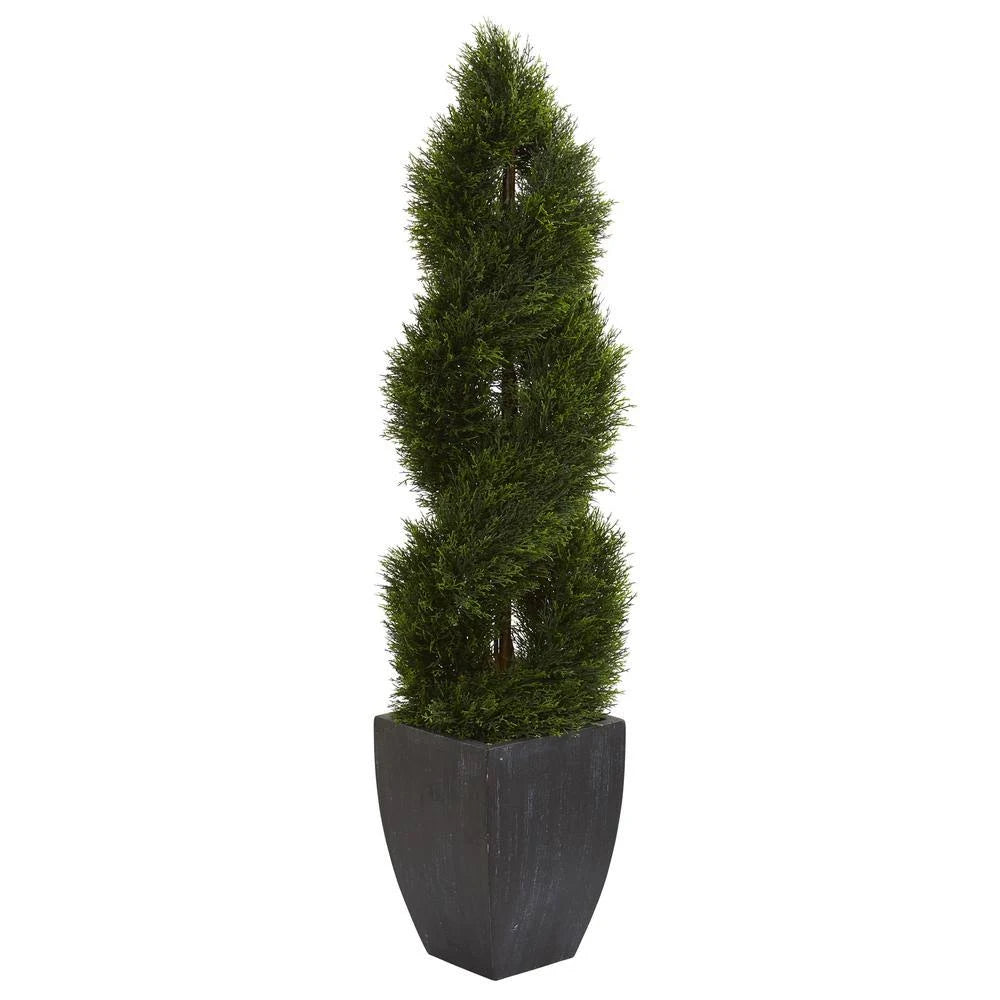 5 ft. High Artificial Tree in Black Wash Planter L429693