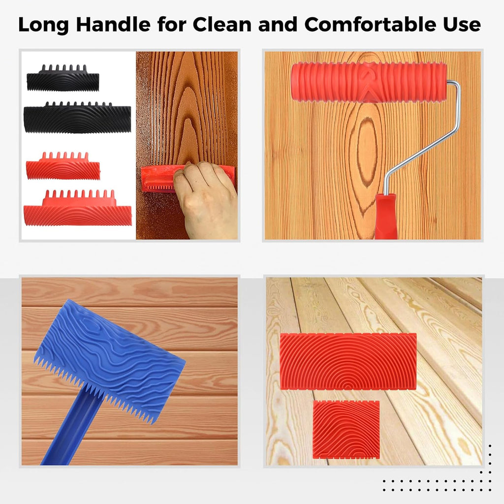8PCS Wood Grain Painting Tool Set with Handle J52526