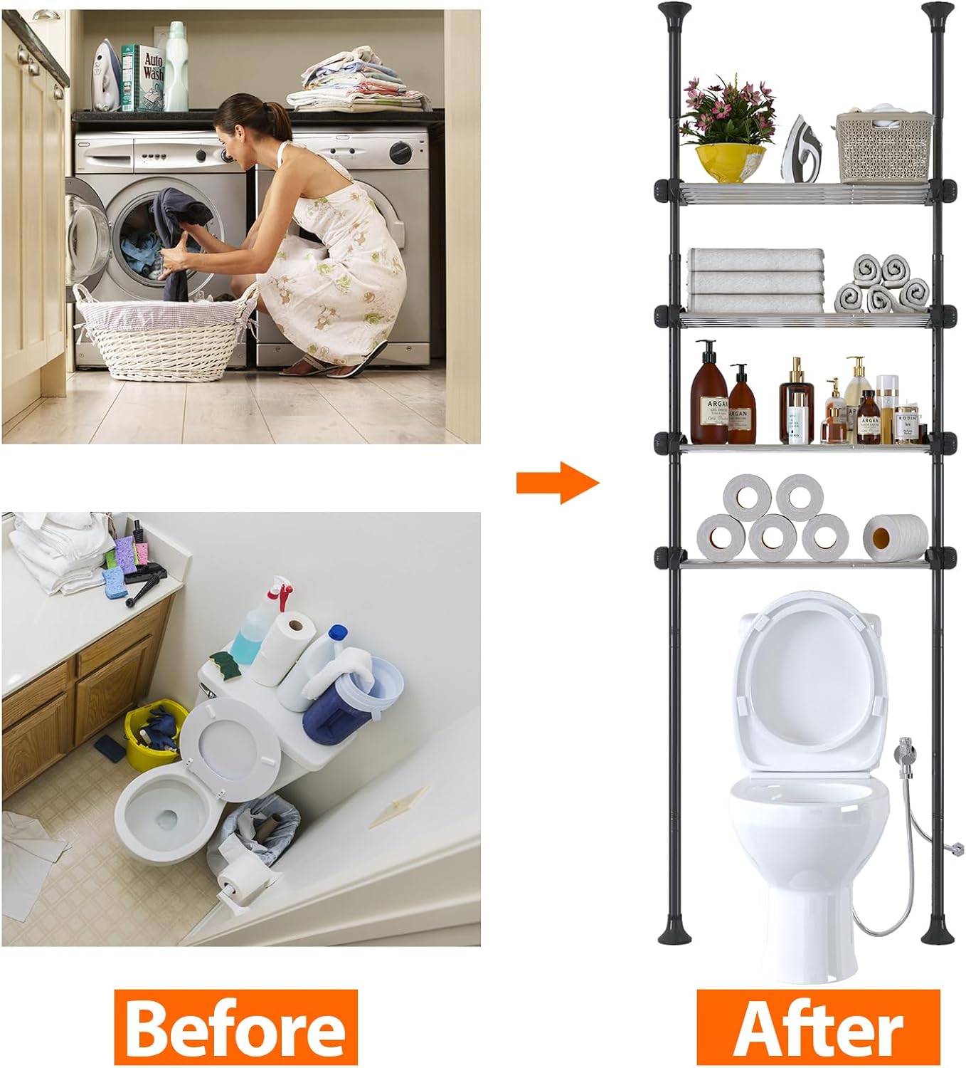 4-Tier Adjustable Metal Over The Toilet Storage Shelves D8938