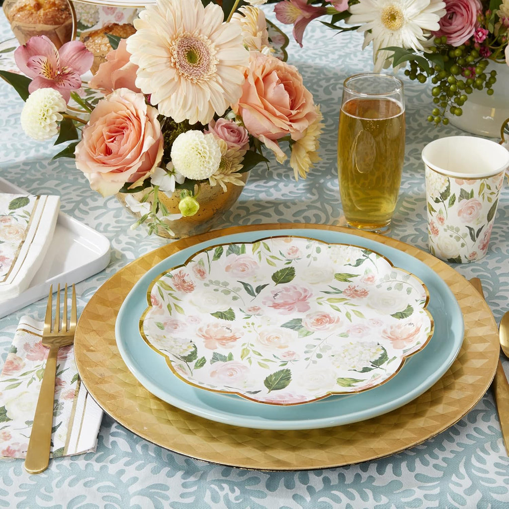 Pink Floral Paper Plates (Set of 16) and Paper Cocktail Napkins (Set of 30) R6280