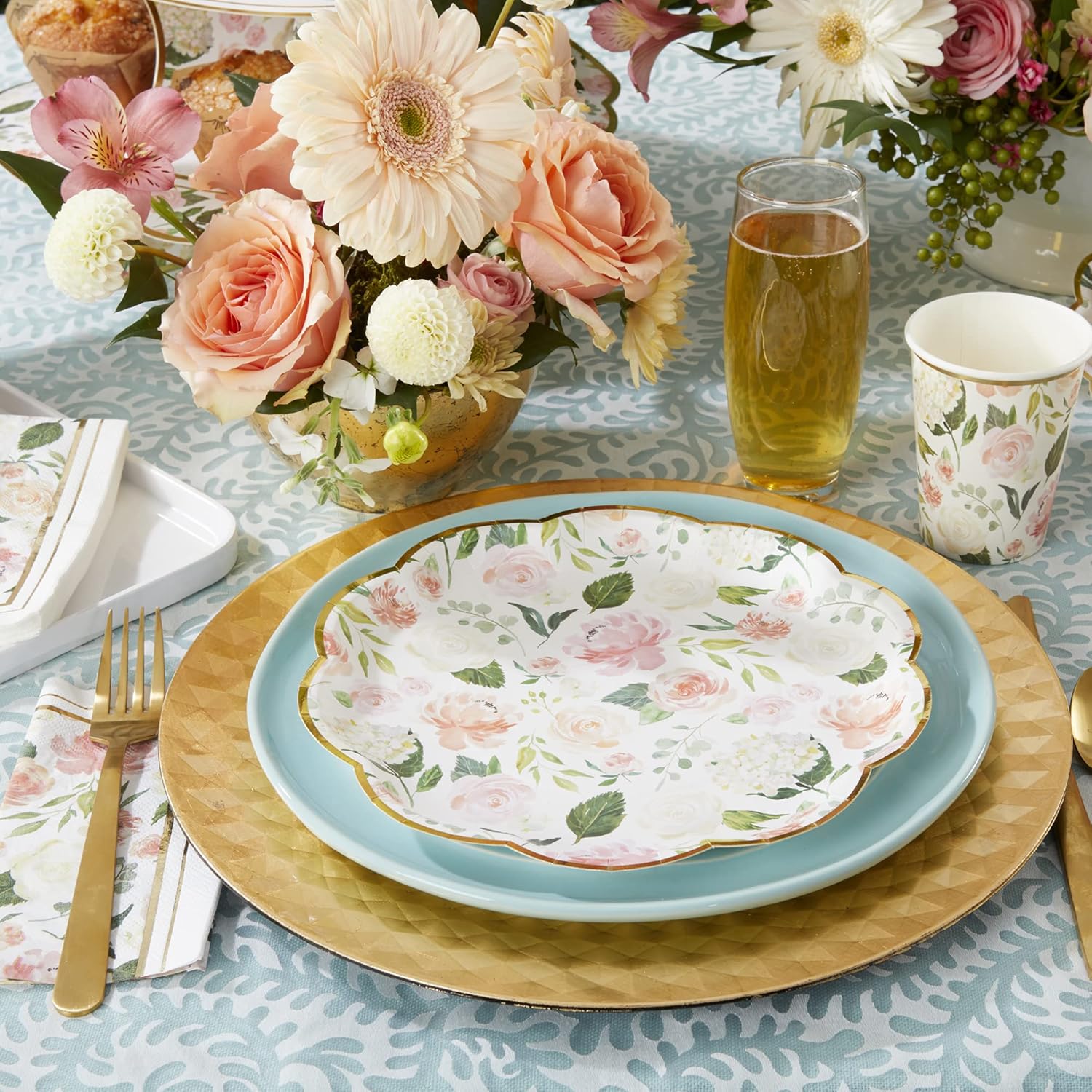 Pink Floral Paper Plates (Set of 16) and Paper Cocktail Napkins (Set of 30) R6280