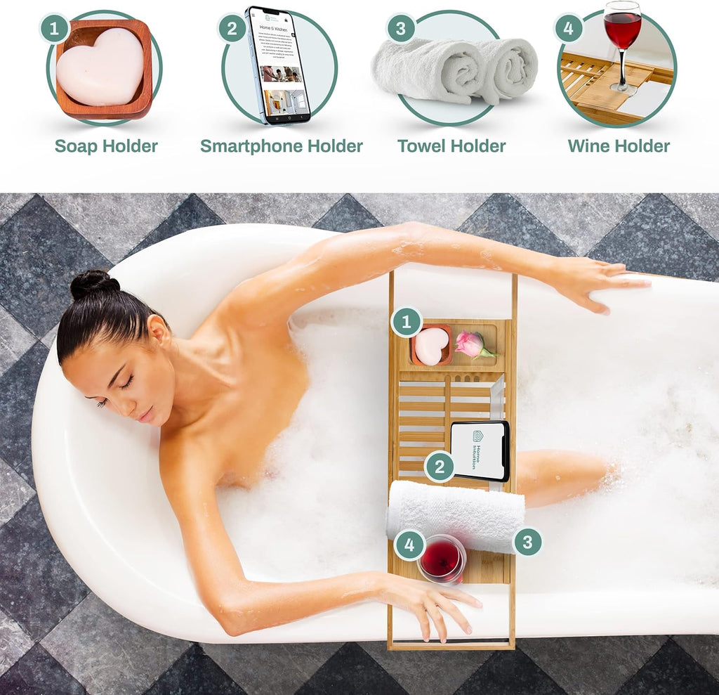 Expandable Bamboo Bath Tub Tray Caddy H84445