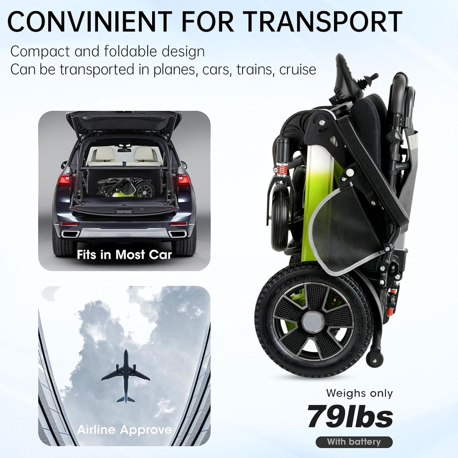 500W Reclining Electric Wheelchair, 21 Miles Travel Range, Foldable All Terrain Motorized Wheelchair F233