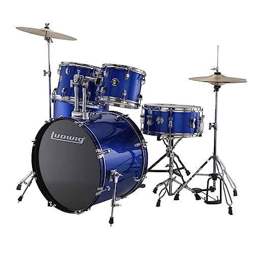 5-piece Complete Drum Set with 22-inch Bass Drum and Cymbals, Blue Sparkle Q9902