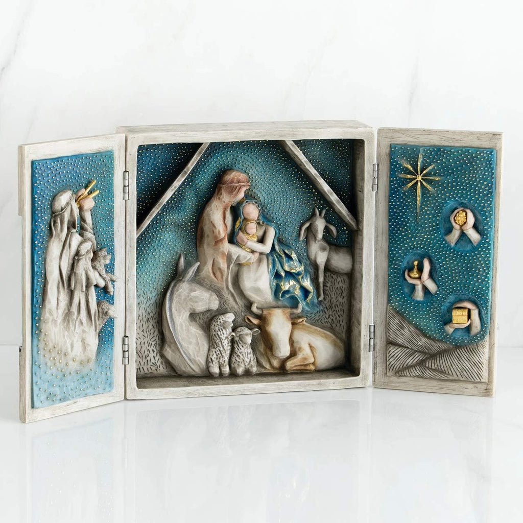 Starry Night Nativity, hand-painted nativity triptych T906