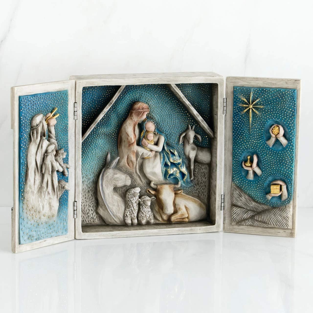 Starry Night Nativity, hand-painted nativity triptych T906