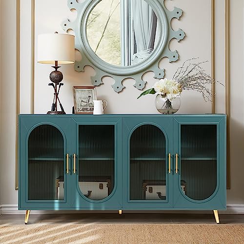 Navy Blue 4-Door Wood Storage Sideboard Cabinet with Gold Metal Legs C5592