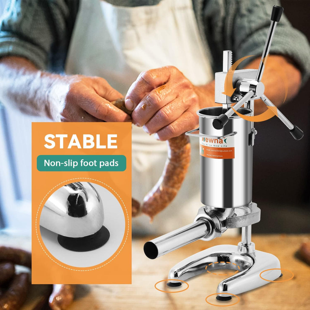 Manual Sausage Stuffer Stainless Steel Vertical Sausage Maker with 4 Sausage Tubes Meat Filler (2L) I449