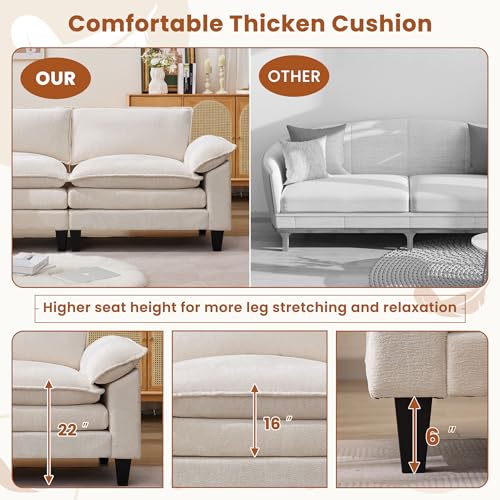 83" Chenille Fabric Loveseat Sofa with Double Cushion and 2 Pillows E4524