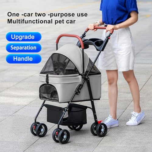 4 Wheels Pet Stroller with Cup Holder & Removable Liner Storage Basket J702