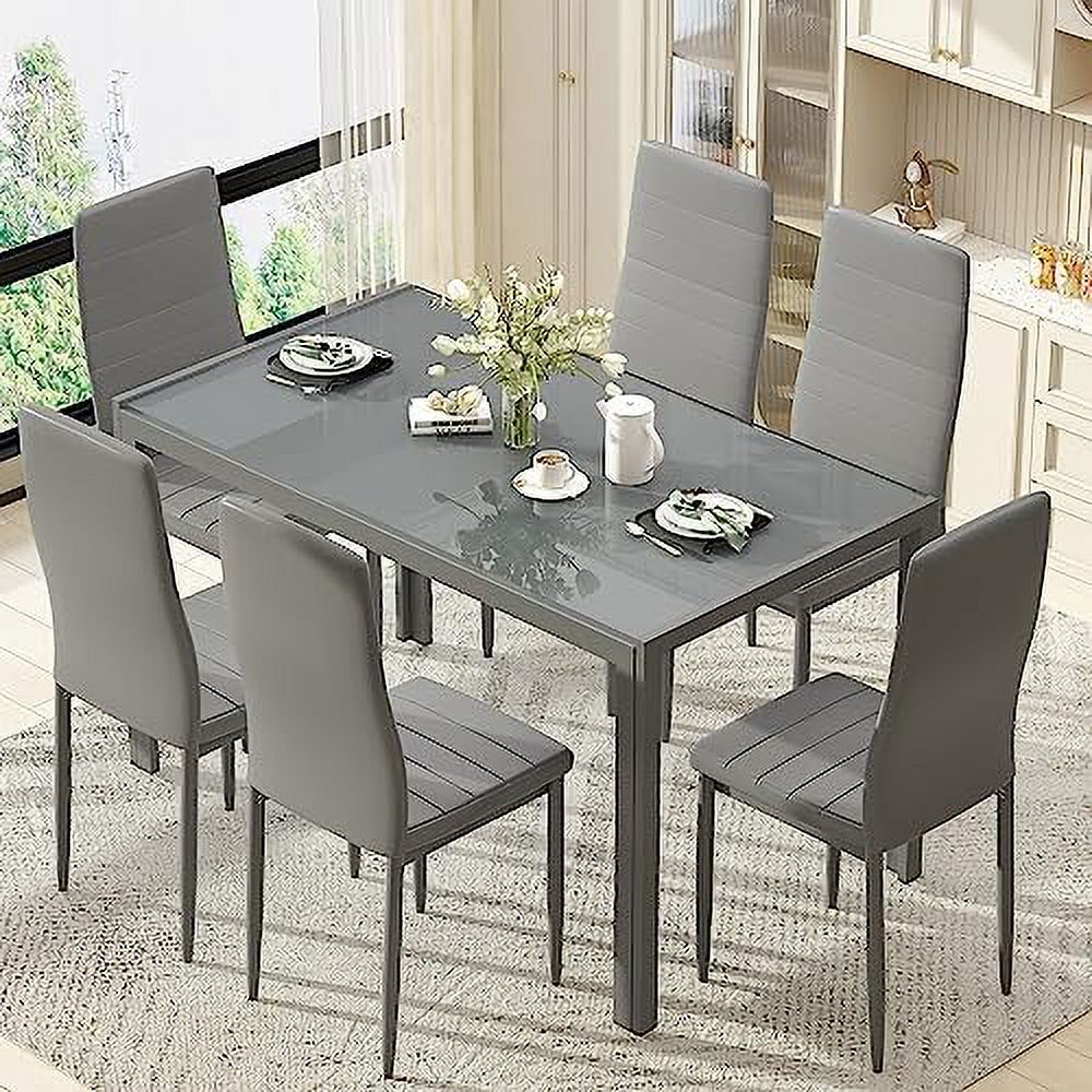 5 Piece Faux Marble Dining Table and PU Leather Chairs Set N854