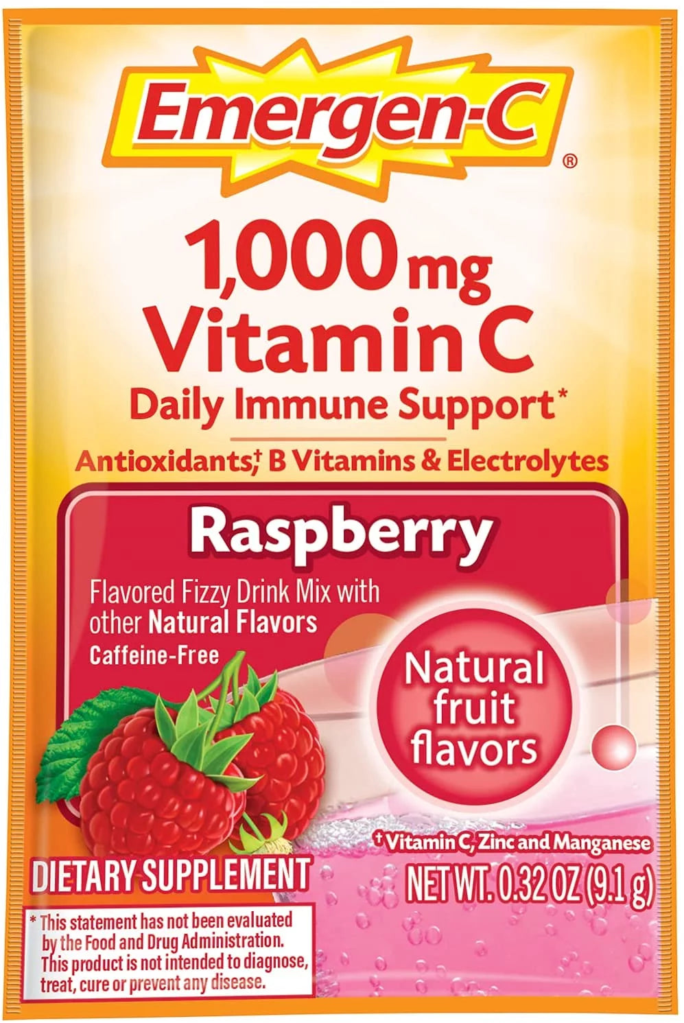 Raspberry Flavor Vitamin C Powder, 30 Count B392