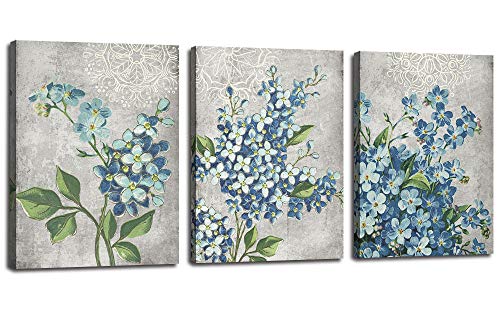 Blue Flowers Canvas Wall Art 12"x16"x3 Panels K60837